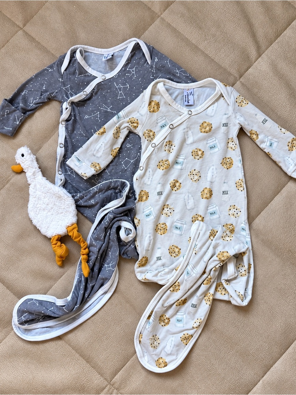 Cozy Organic Baby Sleep Sack Set - Gray Constellation & Cream Cookie Print